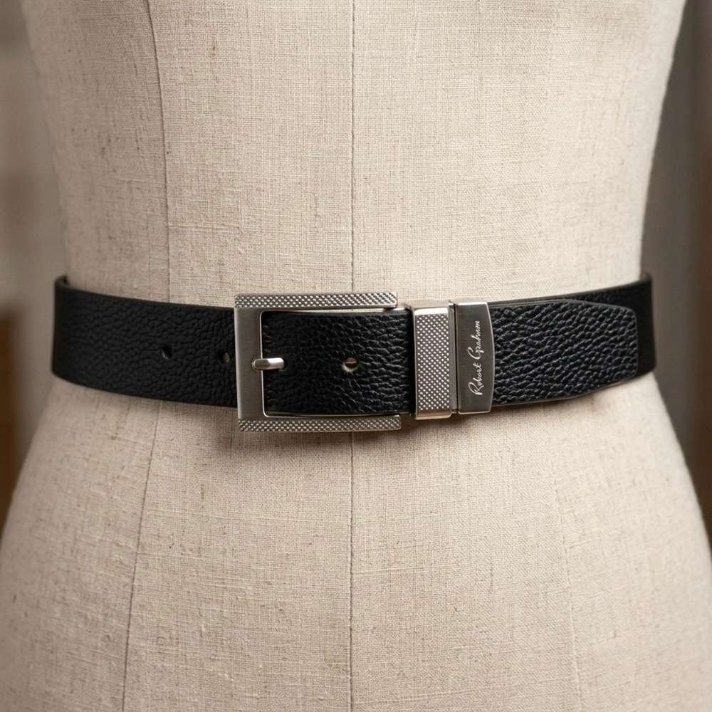 Robert Graham Black Textured Leather Belt Men’s Size 44